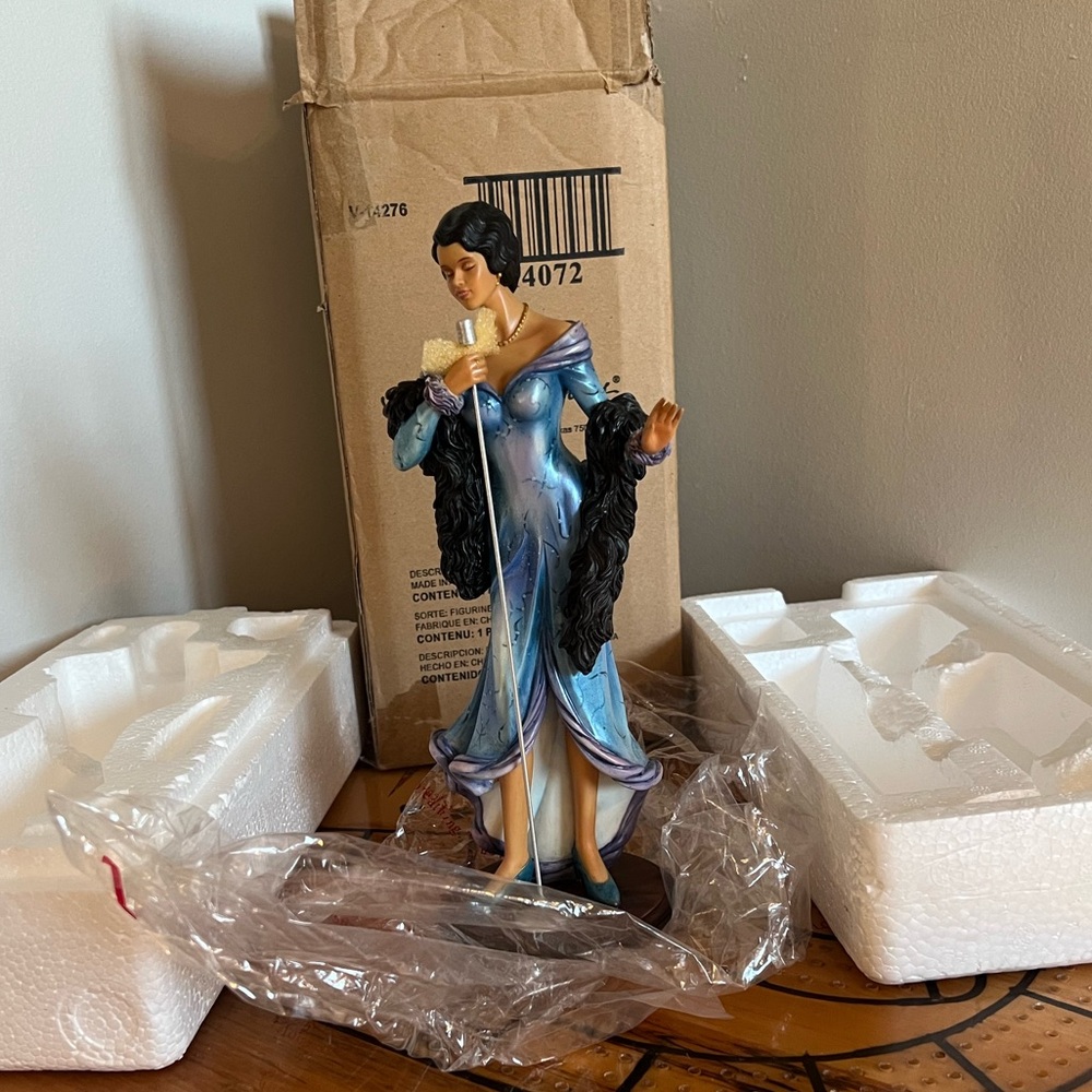 Elegant Blue Singer Figurine ‘Gloria’ with Microphone. Home Interiors and Gifts
